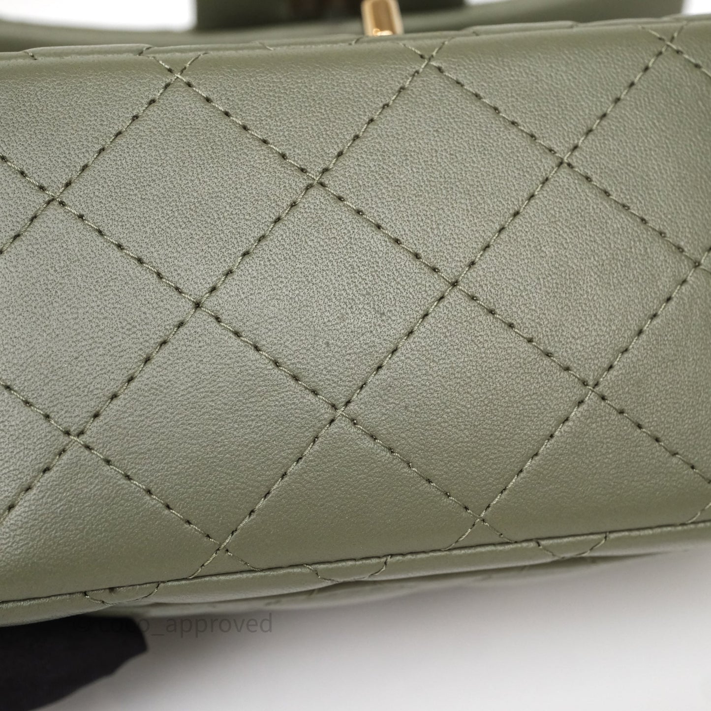 Chanel Quilted Mini Square Olive Green Lambskin Gold Hardware