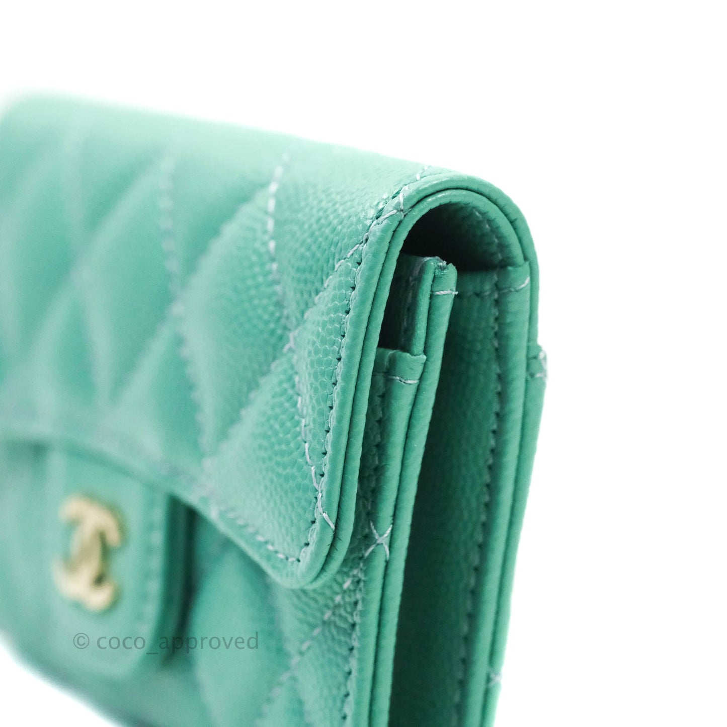 Chanel Quilted Flap Card Holder Caviar Mint Gold Hardware