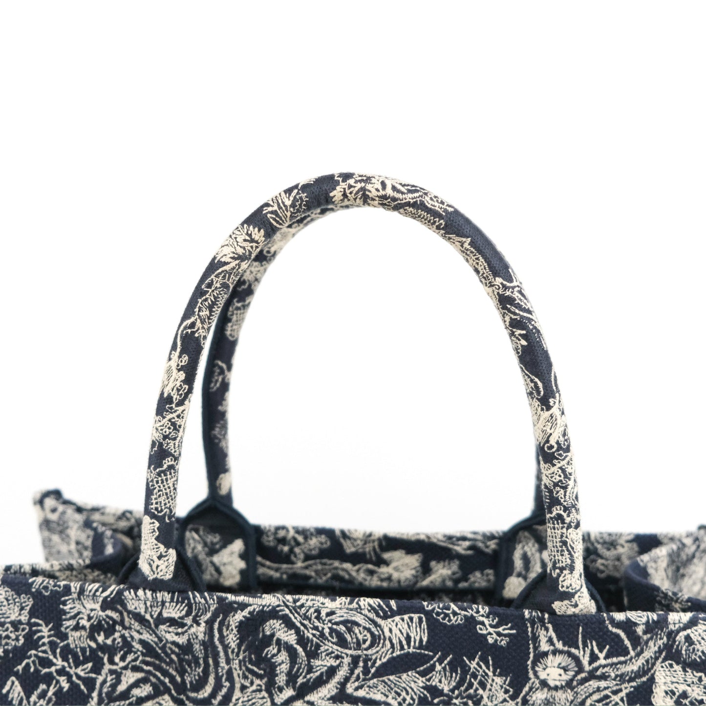 Christian Dior Embroidered Toile De Jouy Small Canvas Book Tote Navy
