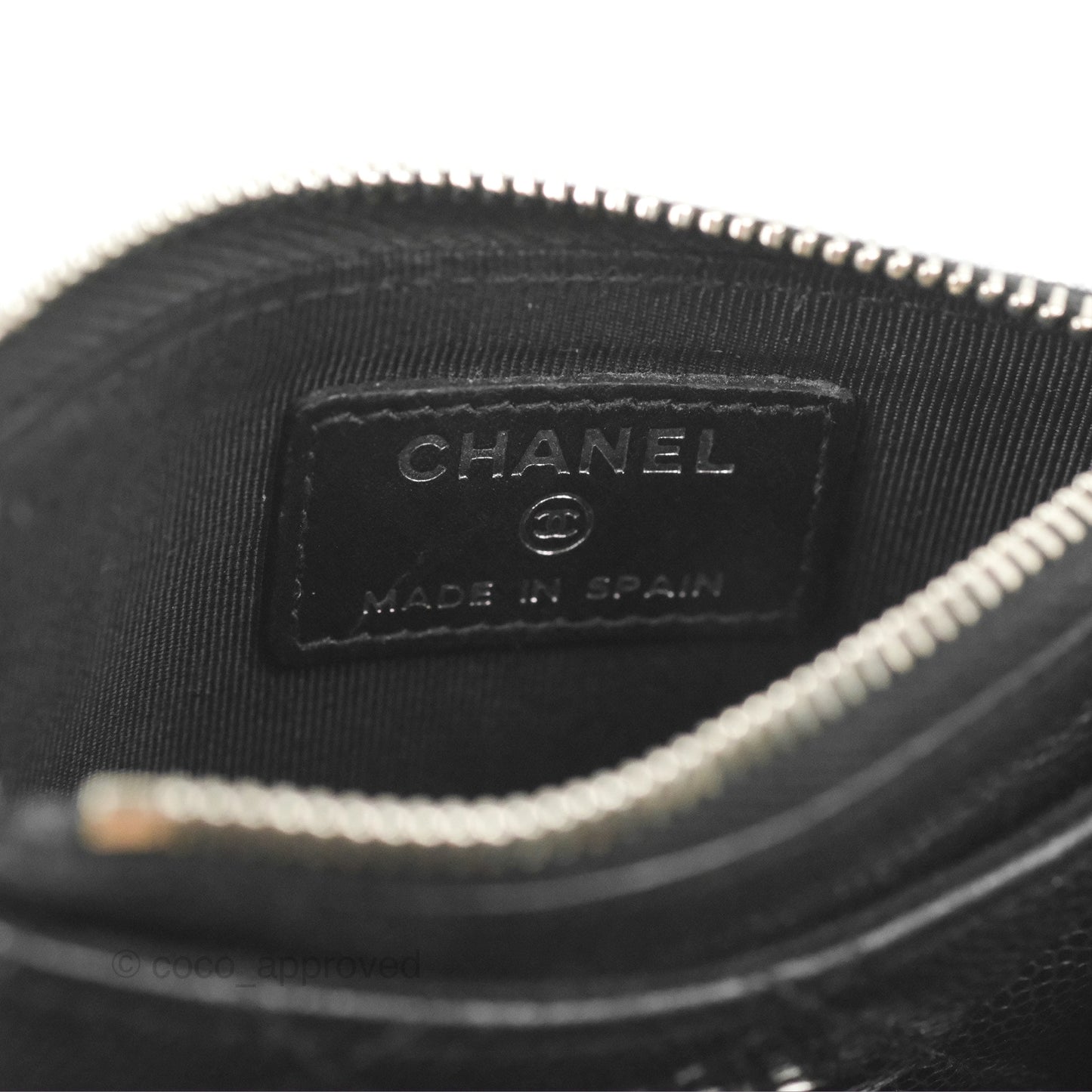 Chanel Quilted CC Zipped Card Holder Black Caviar Silver Hardware