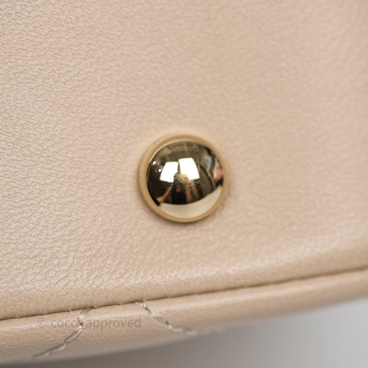 Chanel Quilted Top Handle Carry Chic Bag Beige Lambskin Gold Hardware