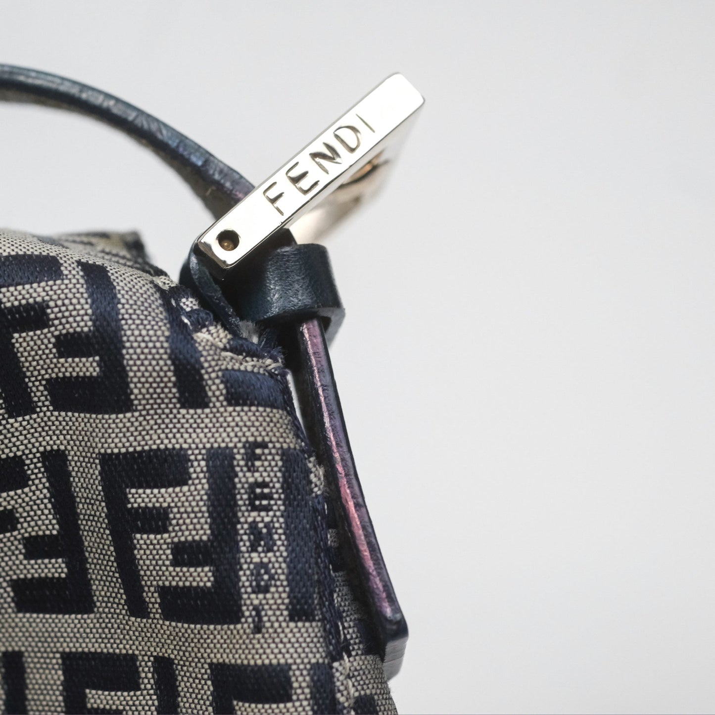 Fendi Vintage Baguette Shoulder Bag Grey/ Navy Canvas