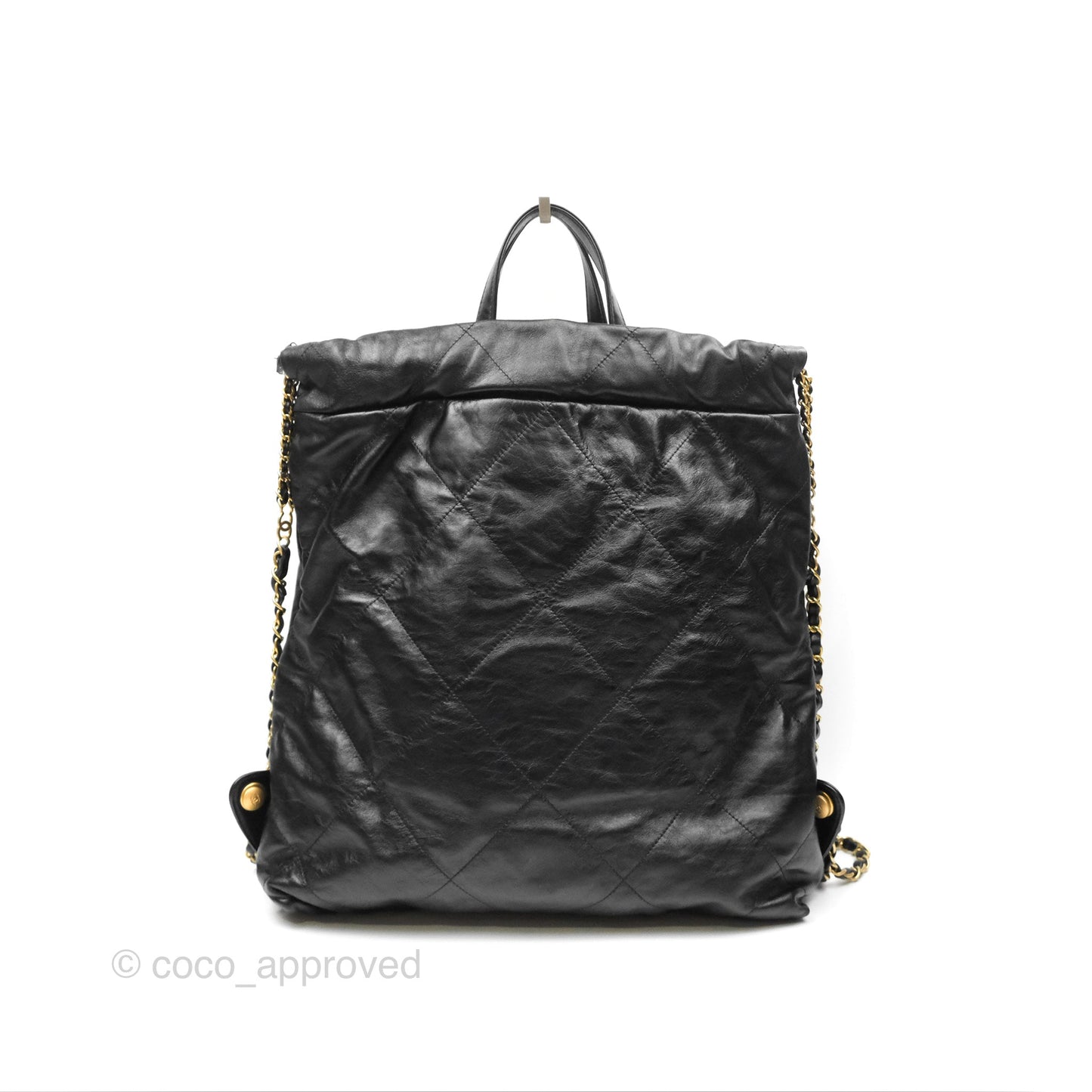 Chanel 22 Medium Backpack Quilted Black Shiny Calfskin Aged Gold Hardware