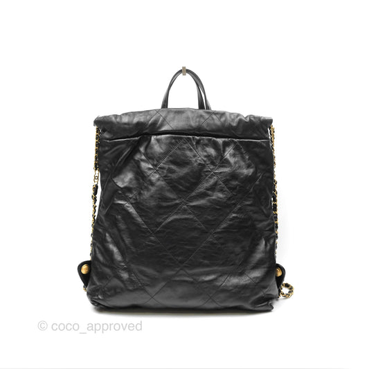 Chanel 22 Medium Backpack Quilted Black Shiny Calfskin Aged Gold Hardware
