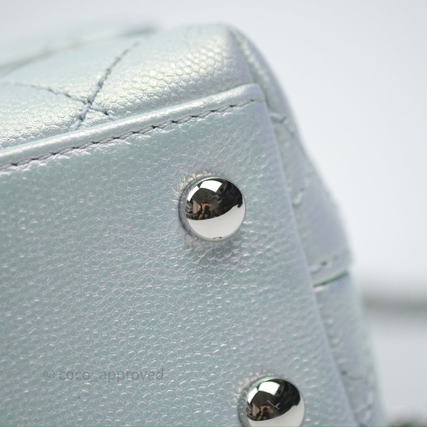 Chanel Mini Coco Handle Quilted Iridescent Light Blue Caviar Rainbow Hardware