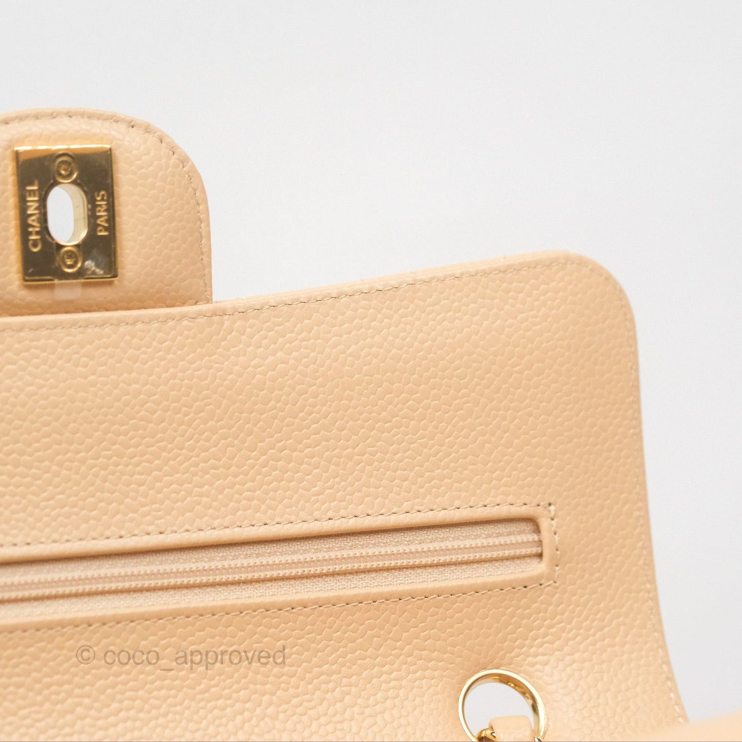 Chanel Classic Small S/M Quilted Flap Beige Caviar Gold Hardware