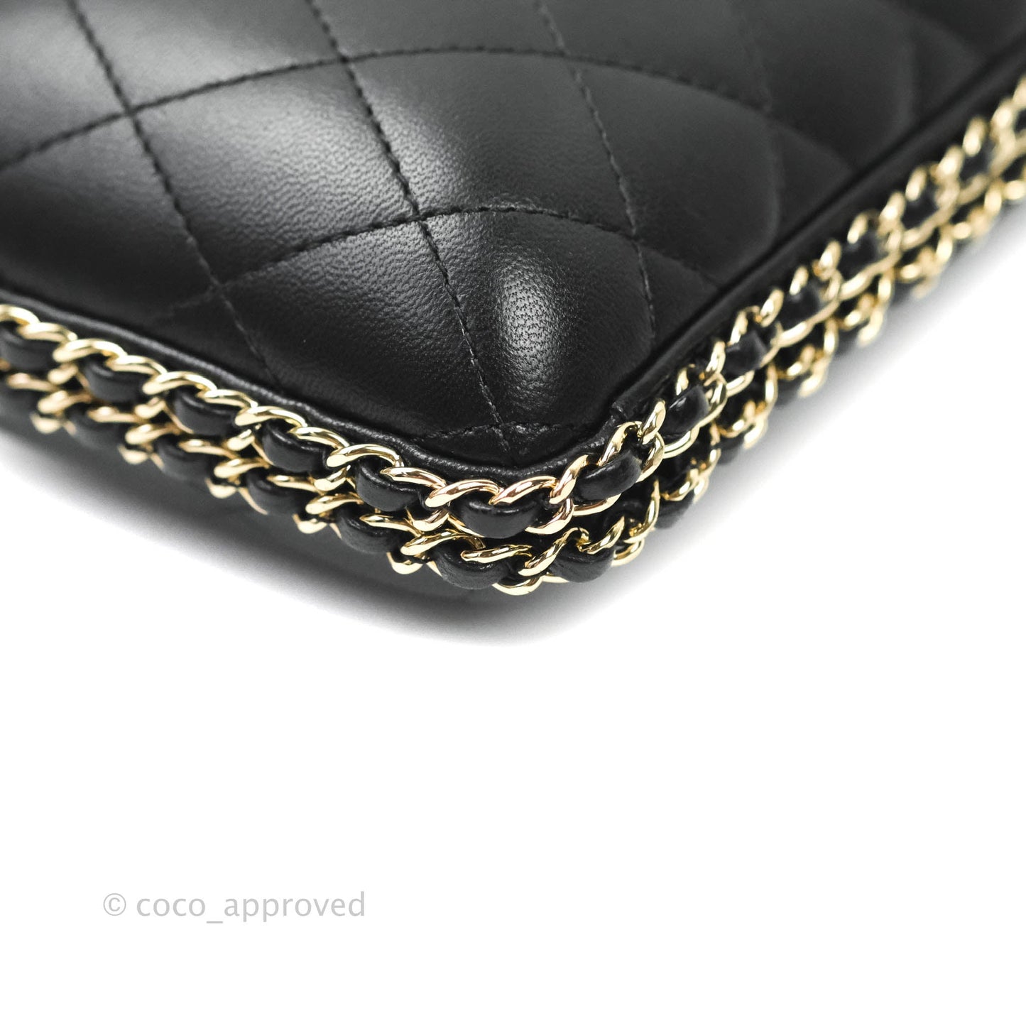 Chanel Quilted Chain Around Clutch Black Lambskin Gold Hardware