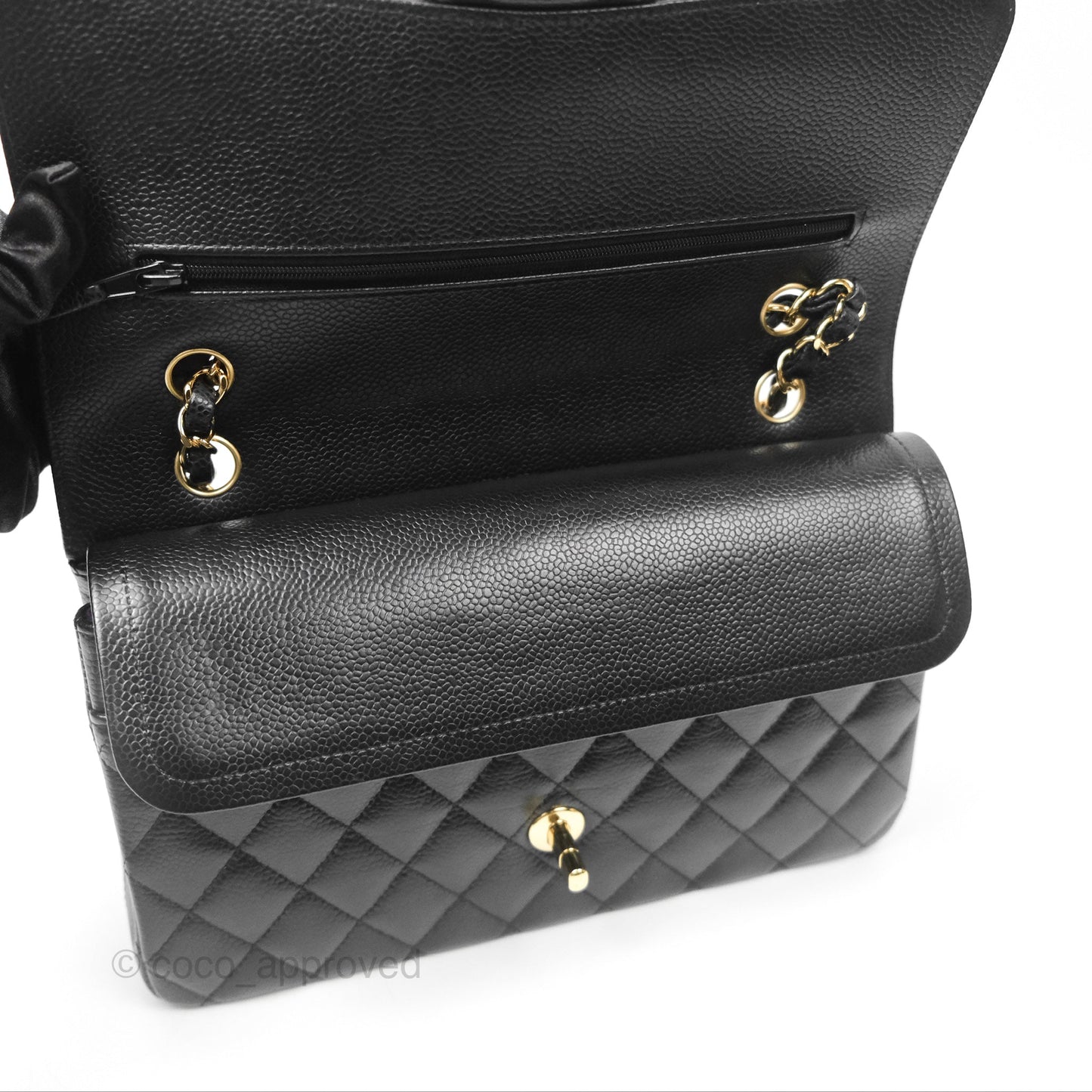 Chanel Classic M/L Medium Flap Quilted Black Caviar Gold Hardware