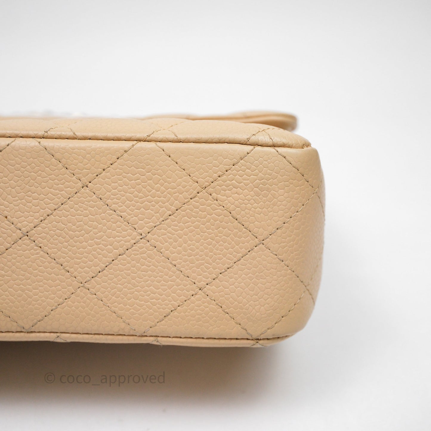 Chanel M/L Medium Classic Flap Quilted Beige Caviar Gold Hardware