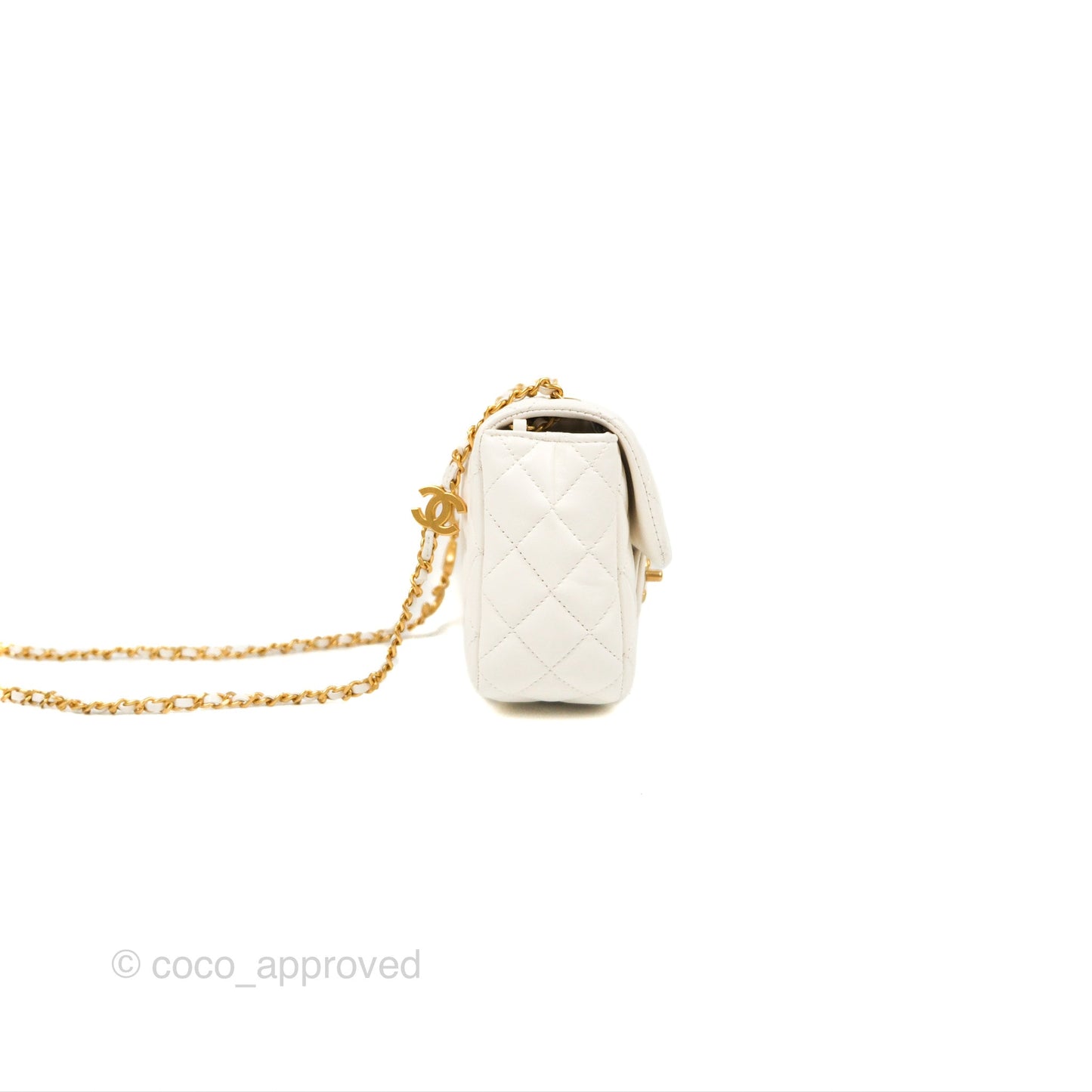 Chanel Mini Flap Bag with Coco Heart Chain White Lambskin Aged Gold Hardware