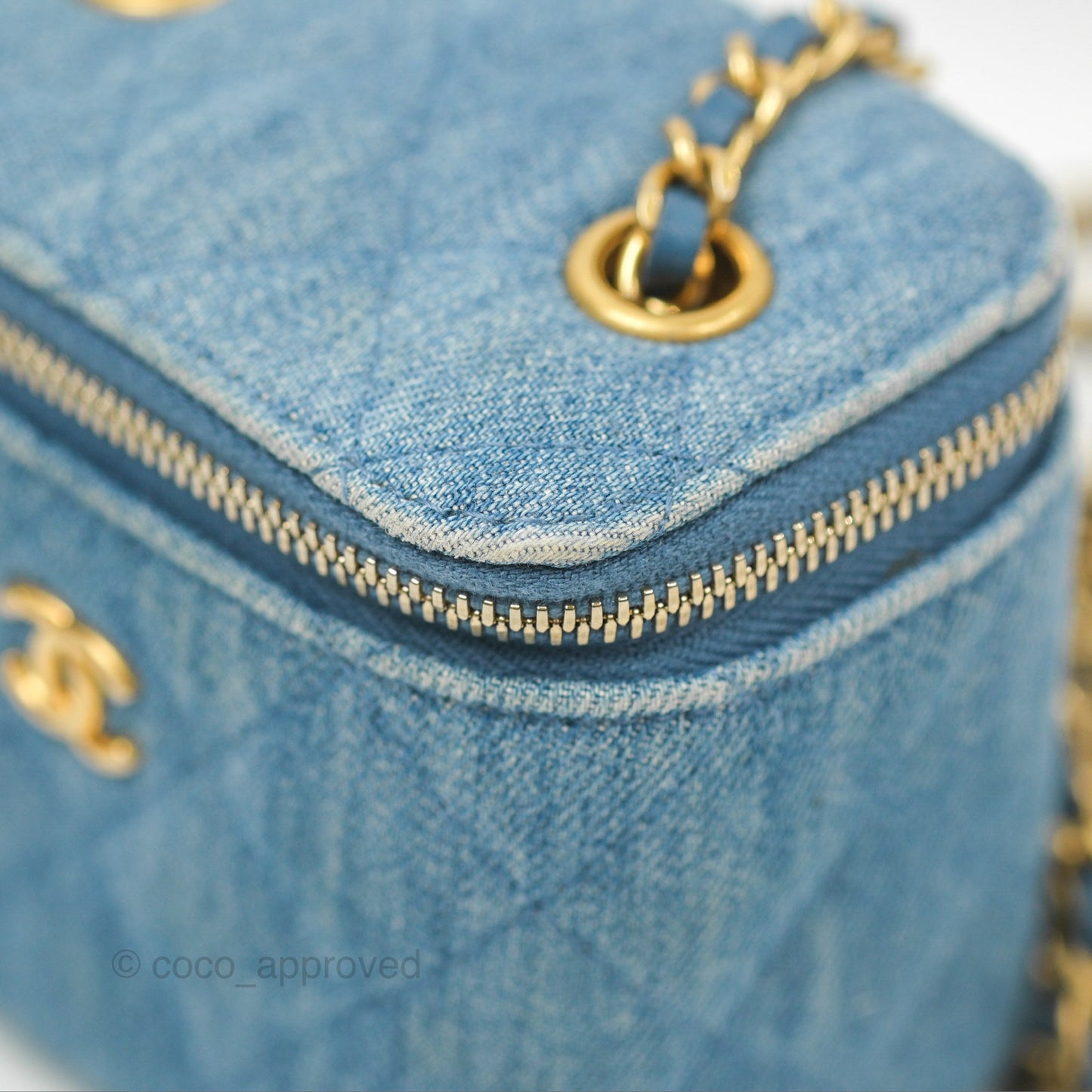 Chanel Mini Pearl Crush Vanity With Chain Denim Aged Gold Hardware