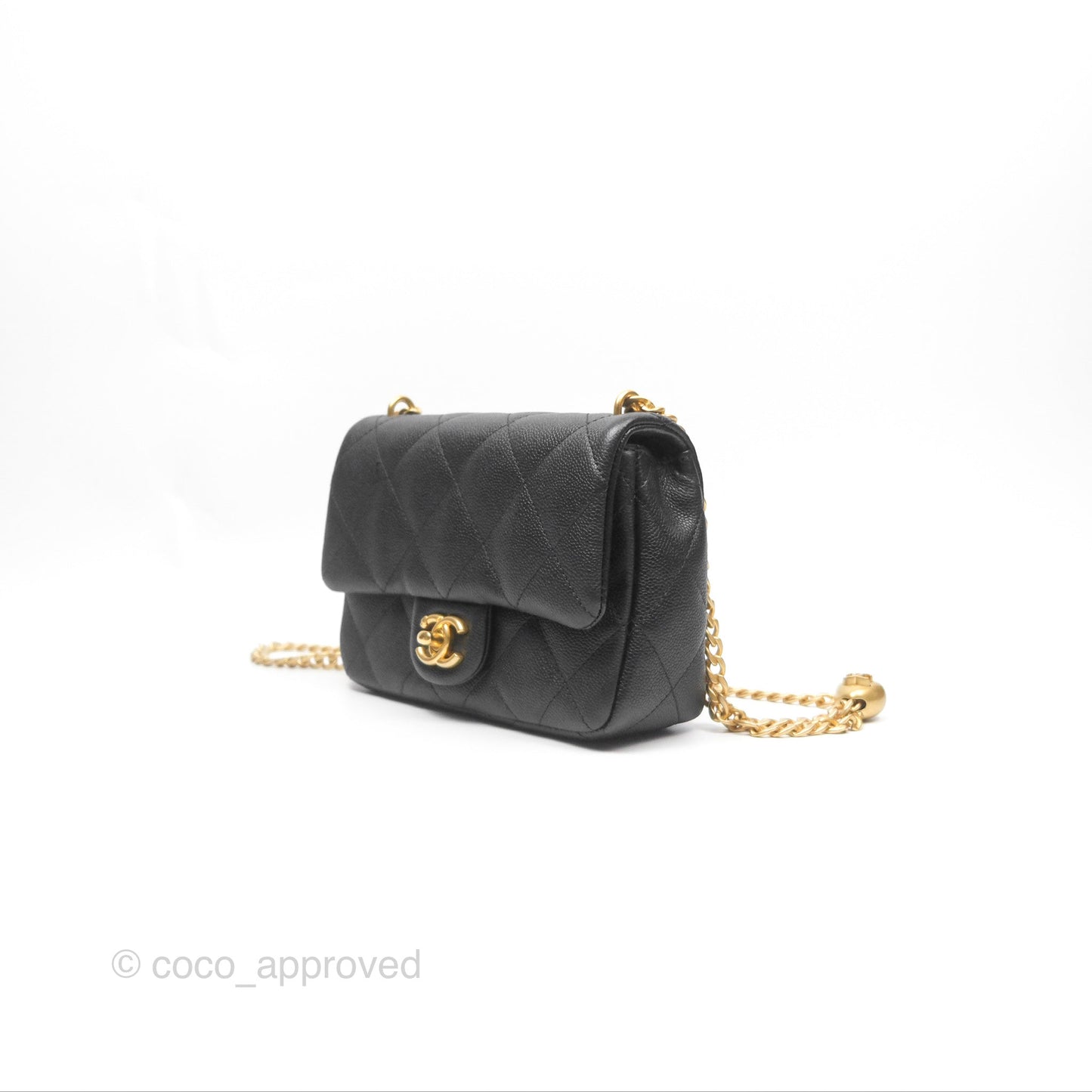 Chanel Mini Flap Bag Heart Adjustable Chain Black Caviar Aged Gold Hardware