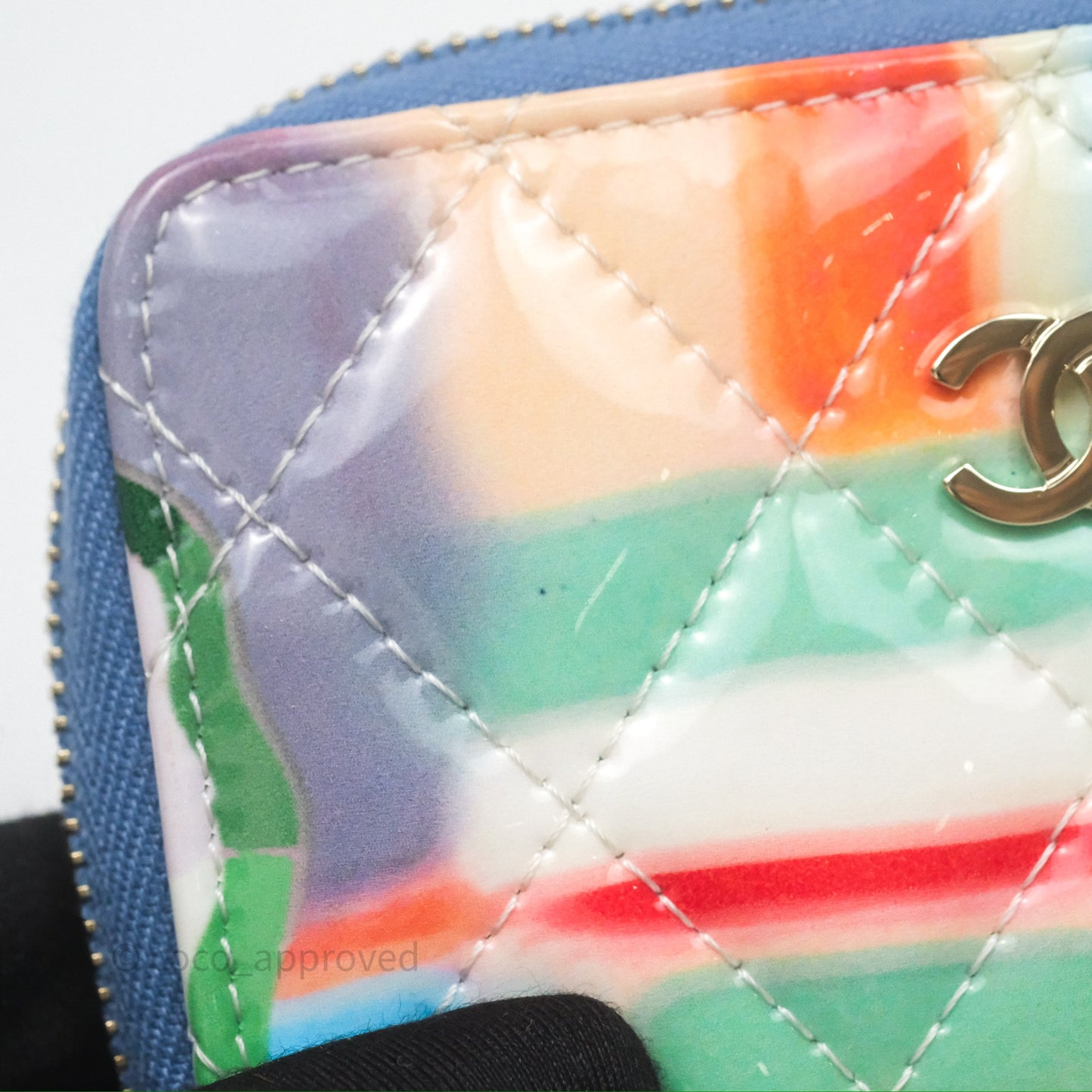 Chanel Printed Quilted Zip Coin Purse Patent Calfskin Multicolor