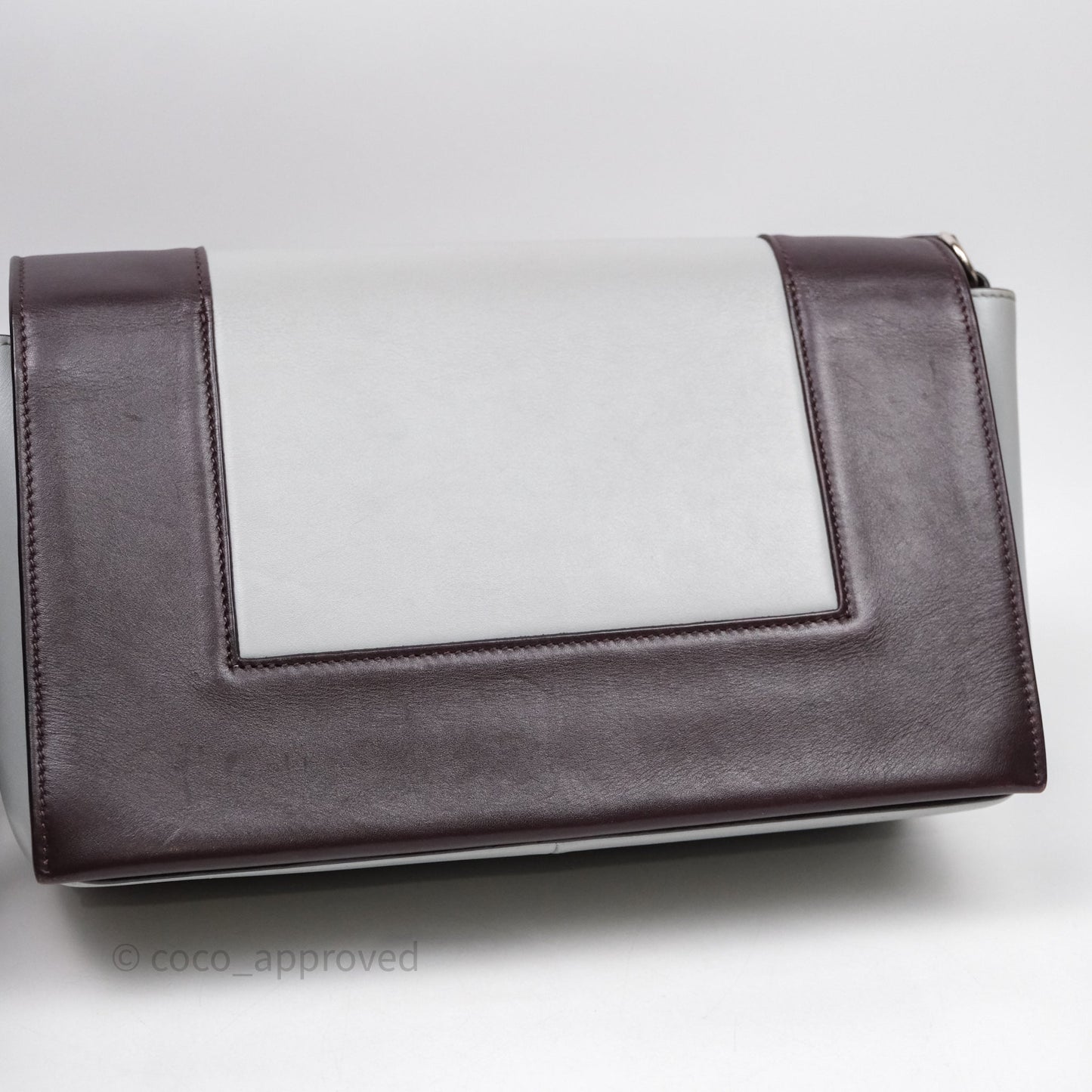 Celine Medium Frame Bag Burgundy / Pearl Blue Calfskin Silver Hardware