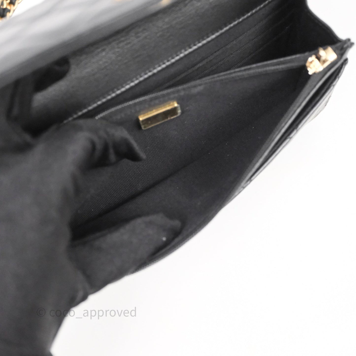 Chanel Top Handle Wallet On Chain WOC Black Lambskin Gold Hardware