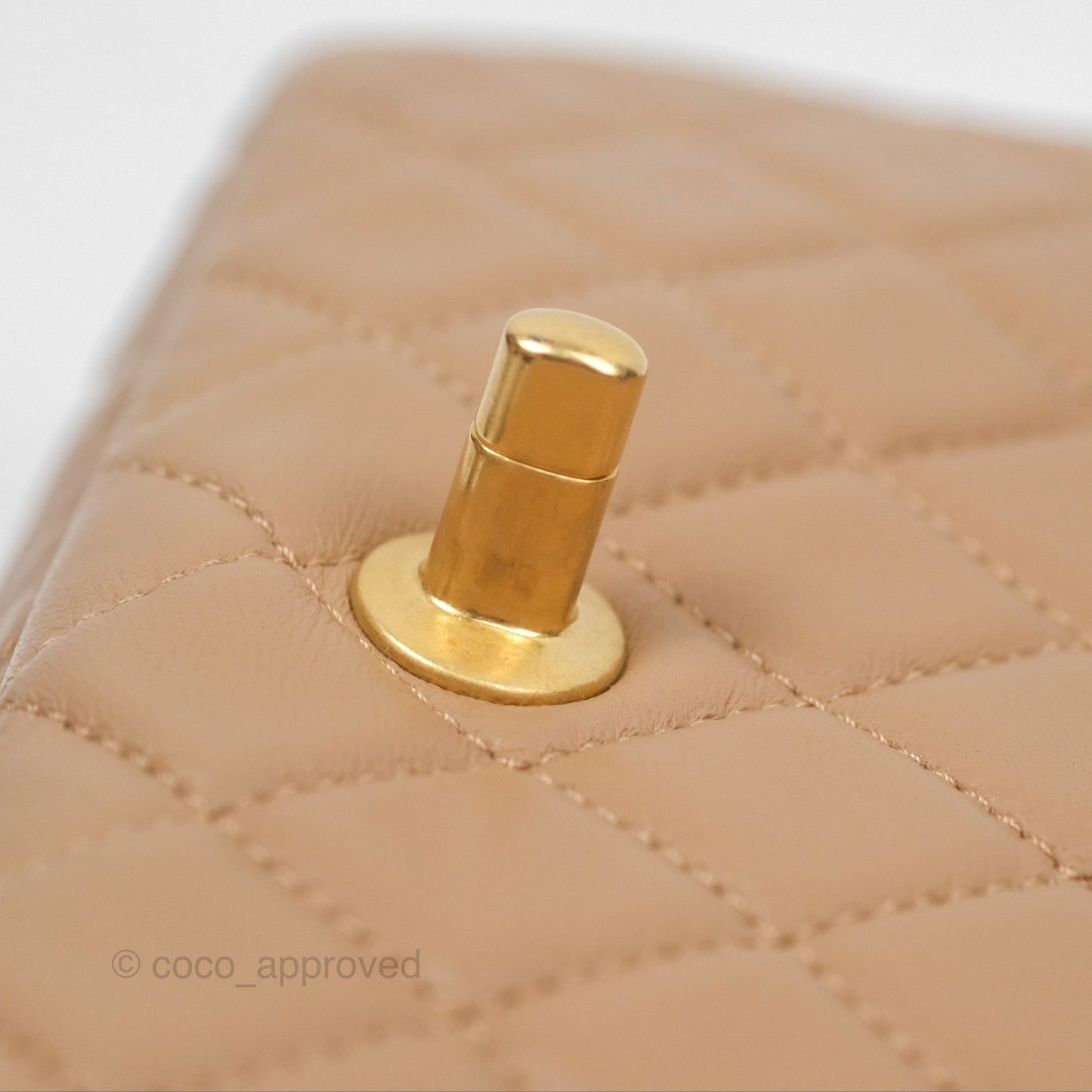 Chanel Mini Rectangular Pearl Crush Quilted Beige Lambskin Aged Gold Hardware
