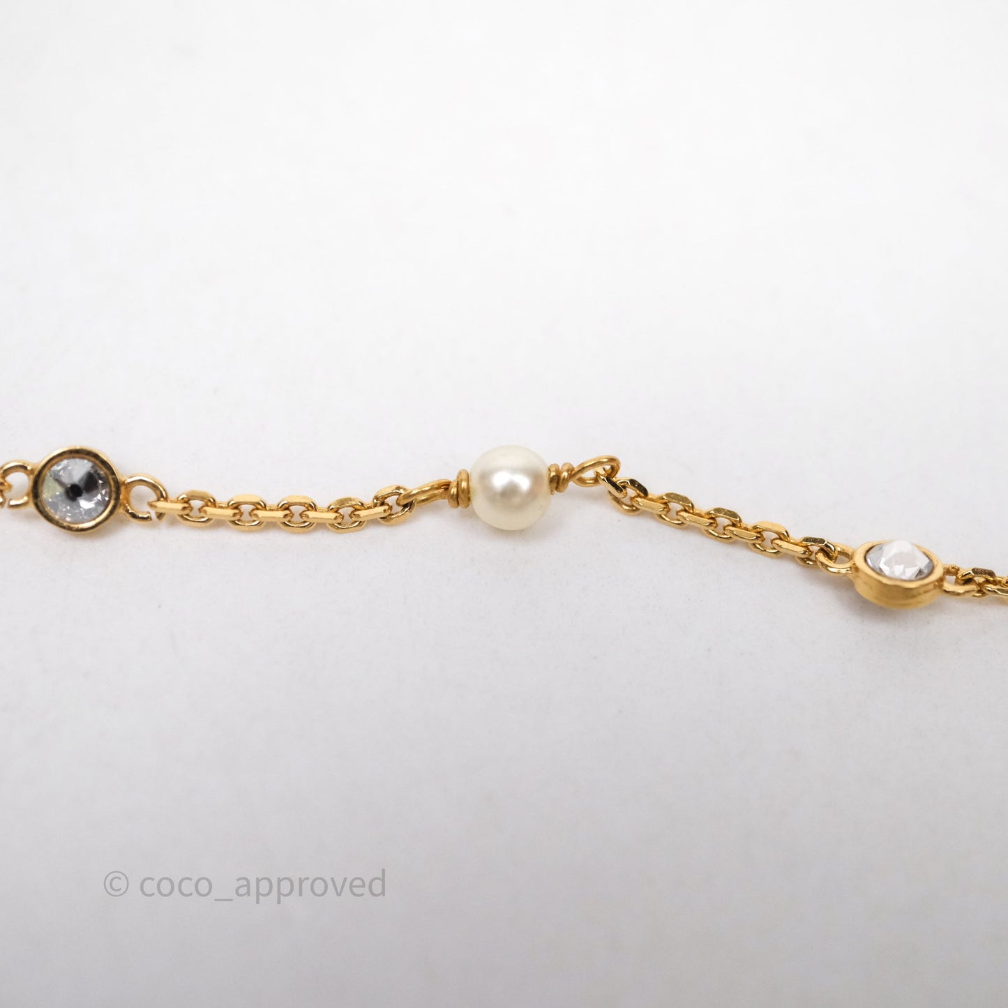 Christian Dior Metal Crystal Pearl CD Bracelet Gold Tone