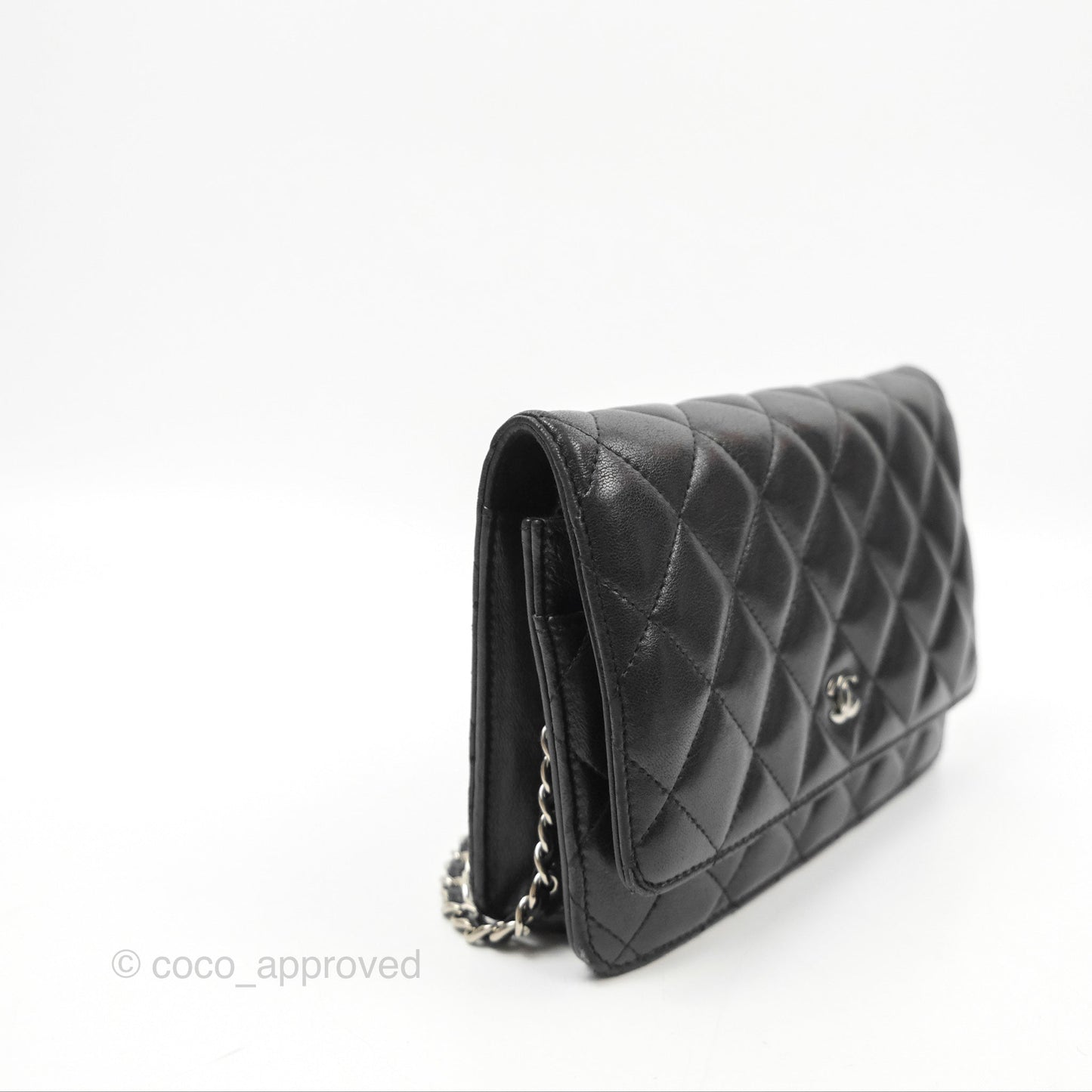 Chanel Quilted Classic Wallet On Chain WOC Black Lambskin Silver Hardware