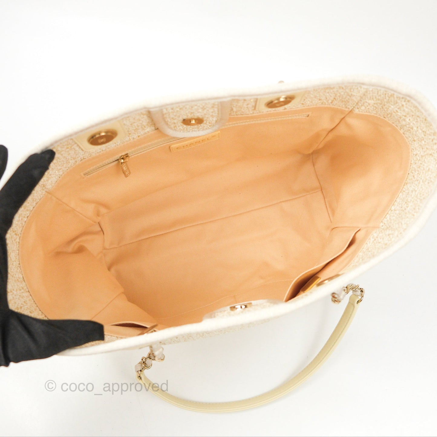 Chanel Medium Deauville Tote Ivory Lurex Boucle Gold Hardware
