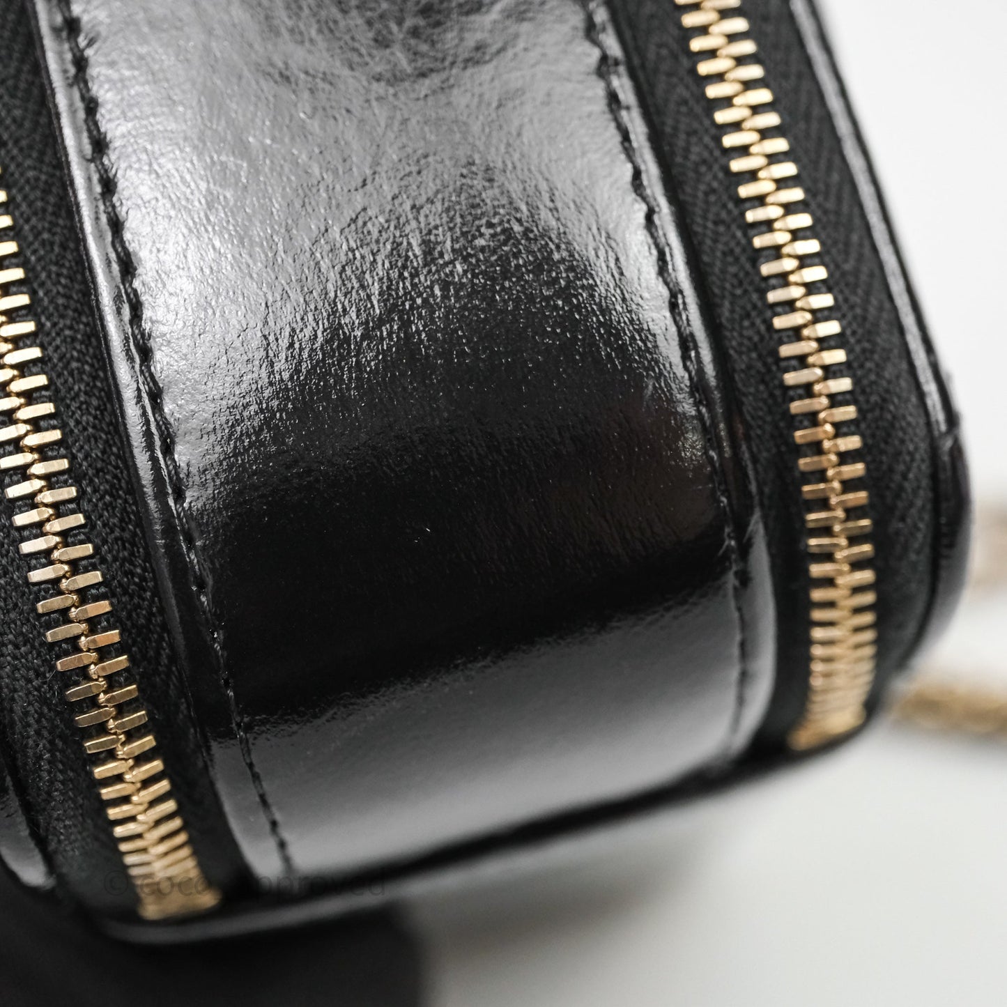 Chanel Small Top Handle Vanity Case Black Shiny Crumpled Calfskin Gold Hardware