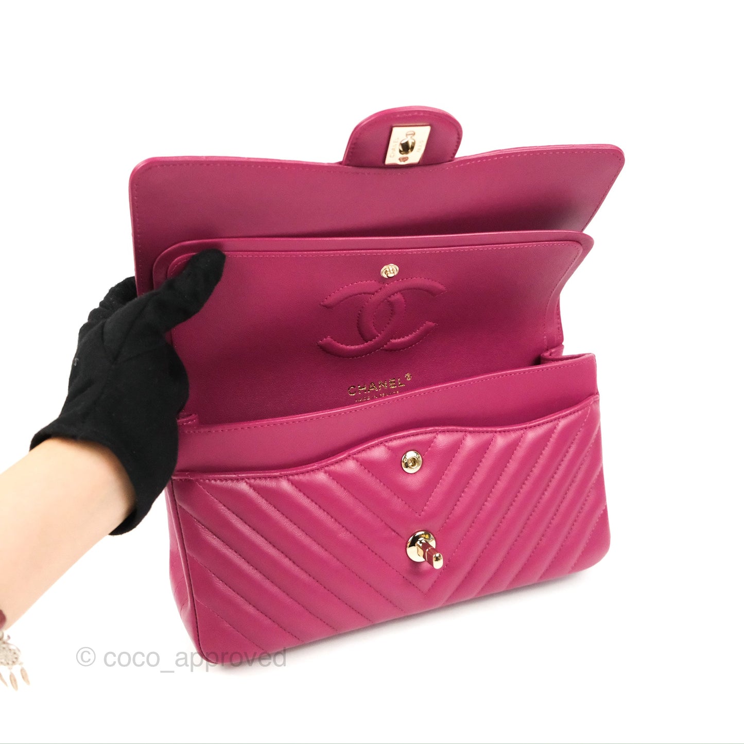 Chanel Medium Classic Flap Chevron Plum Pink Lambskin Gold Hardware