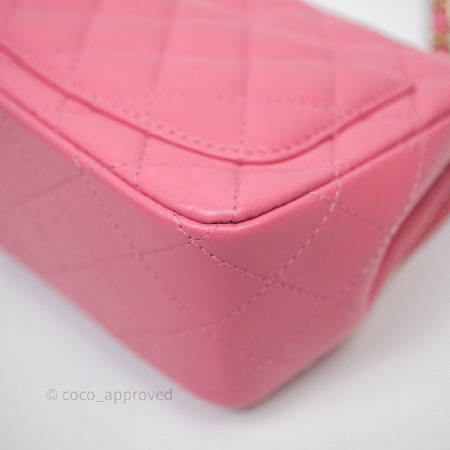 Chanel Quilted Mini Square Pink Lambskin Gold Hardware
