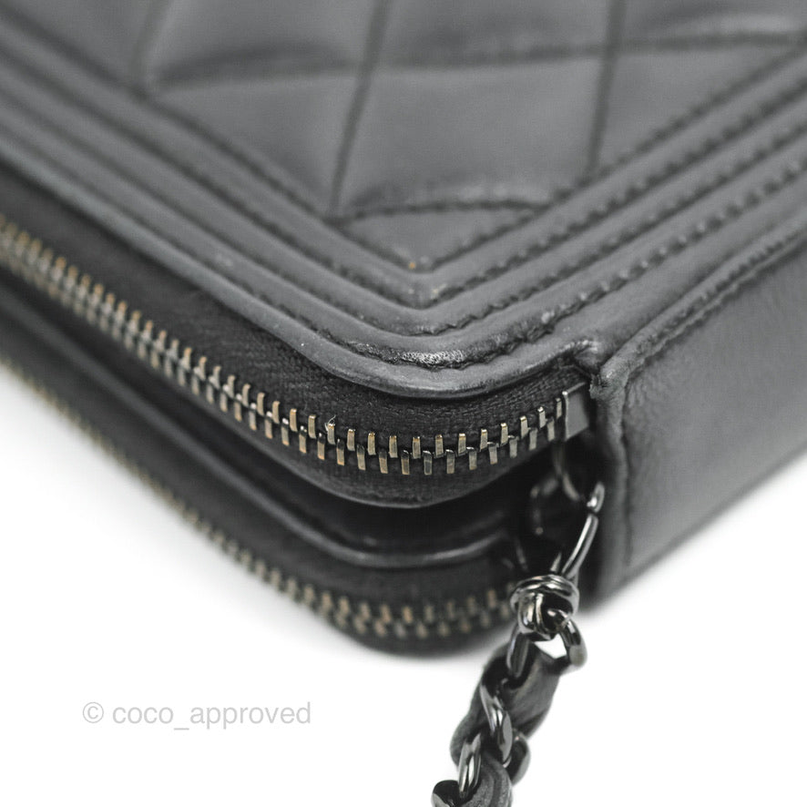 Chanel Le Boy Double Zip Wallet On Chain So Black Lambskin