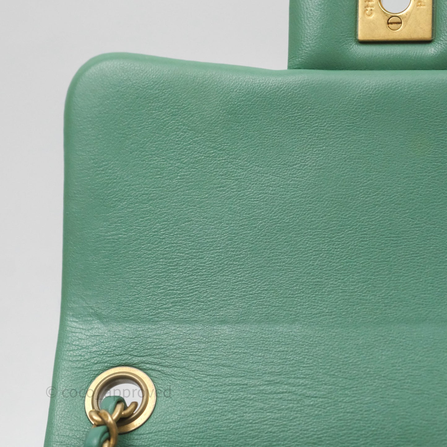 Chanel Pearl Crush Mini Square Quilted Green Lambskin Aged Gold Hardware
