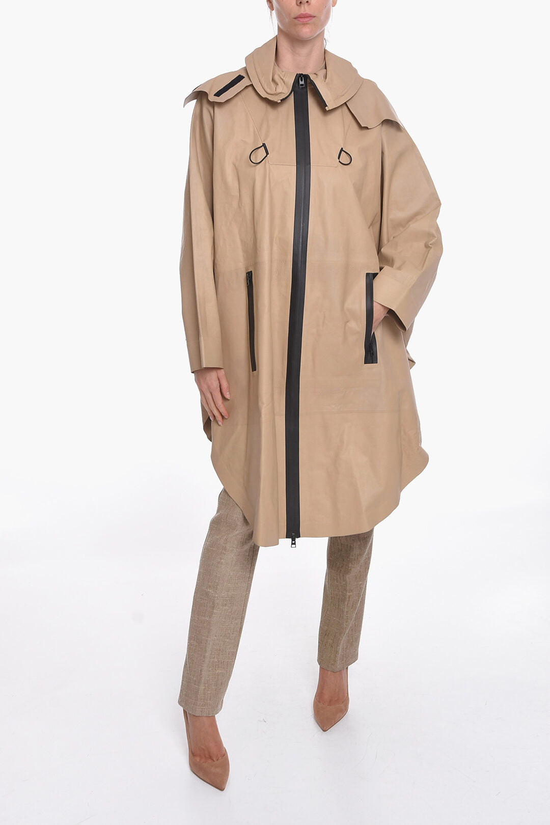 Luxury Bottega Veneta Bat-wing Sleevd Leather Raincoat