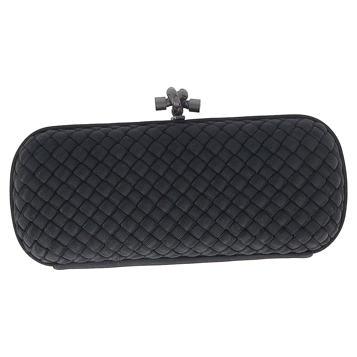 Luxury Bottega Veneta Long Knot Intrecciato Clutch Bag in Black Satin