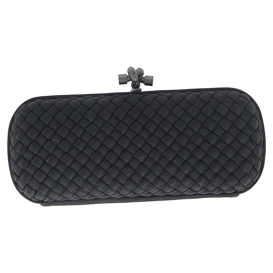 Luxury Bottega Veneta Long Knot Intrecciato Clutch Bag in Black Satin