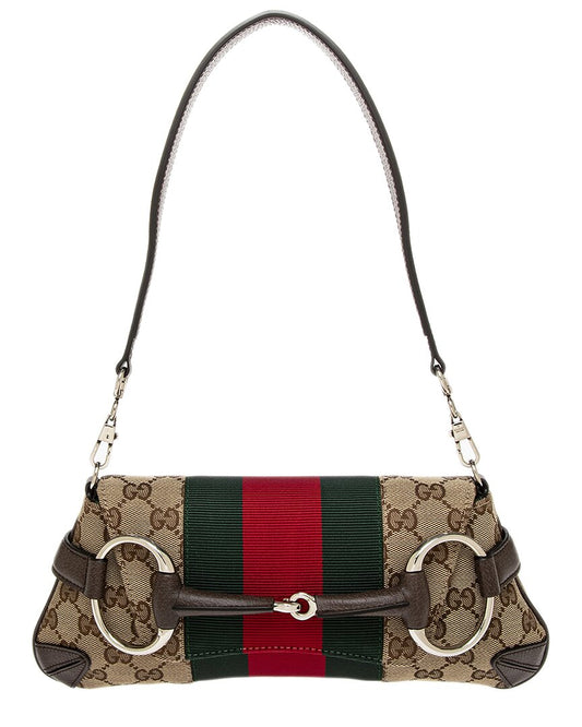 Luxury Gucci Trending 2025 Horsebit Small Canvas & Leather Shoulder Bag