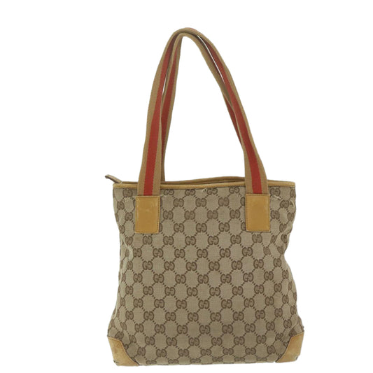 GUCCI GG Canvas Sherry Line Tote Bag Beige Orange  64008