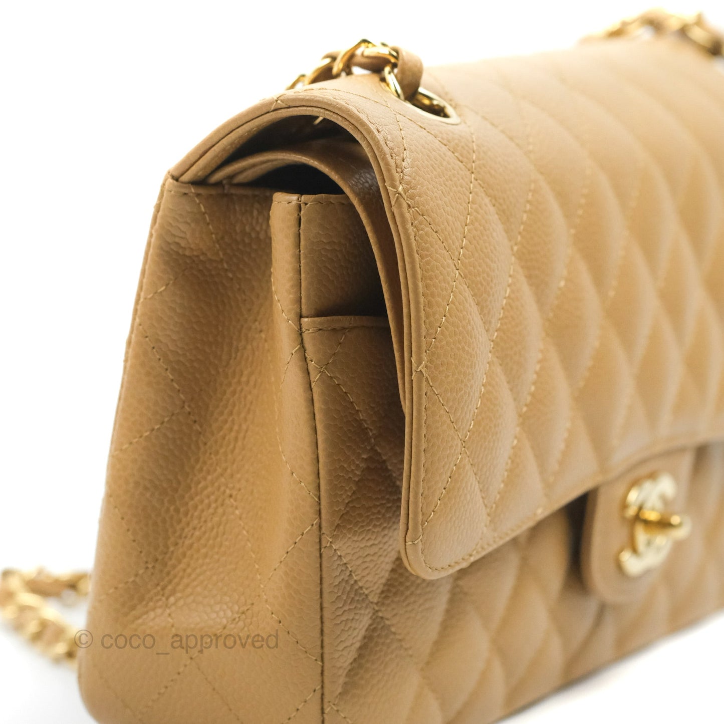 Chanel Quilted M/L Medium Flap Vintage Dark Beige Caviar 24K Gold Hardware