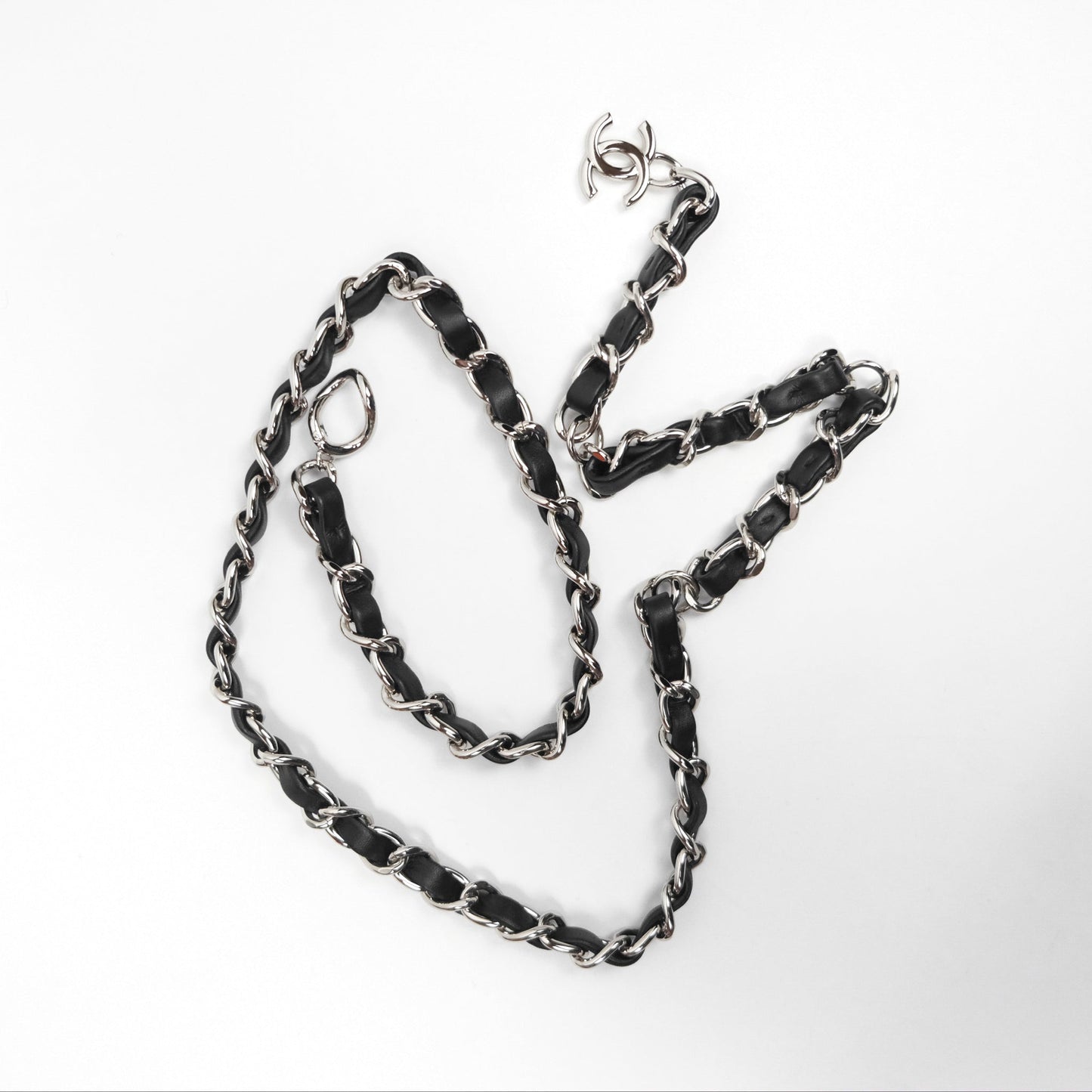 Chanel Mini Card Holder Chain Belt Bag Chevron Black Calfskin Silver Hardware