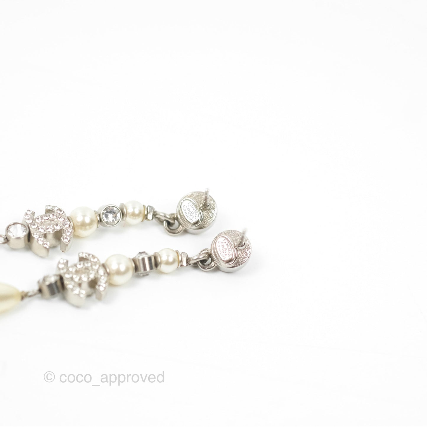 Chanel Crystal CC Pearl Long Drop Earrings 20A