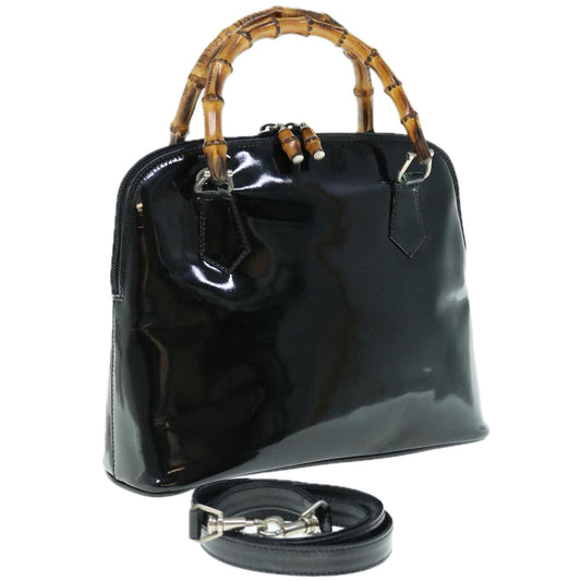 GUCCI Bamboo Hand Bag Patent leather 2way Black 000 3780 0290  64062