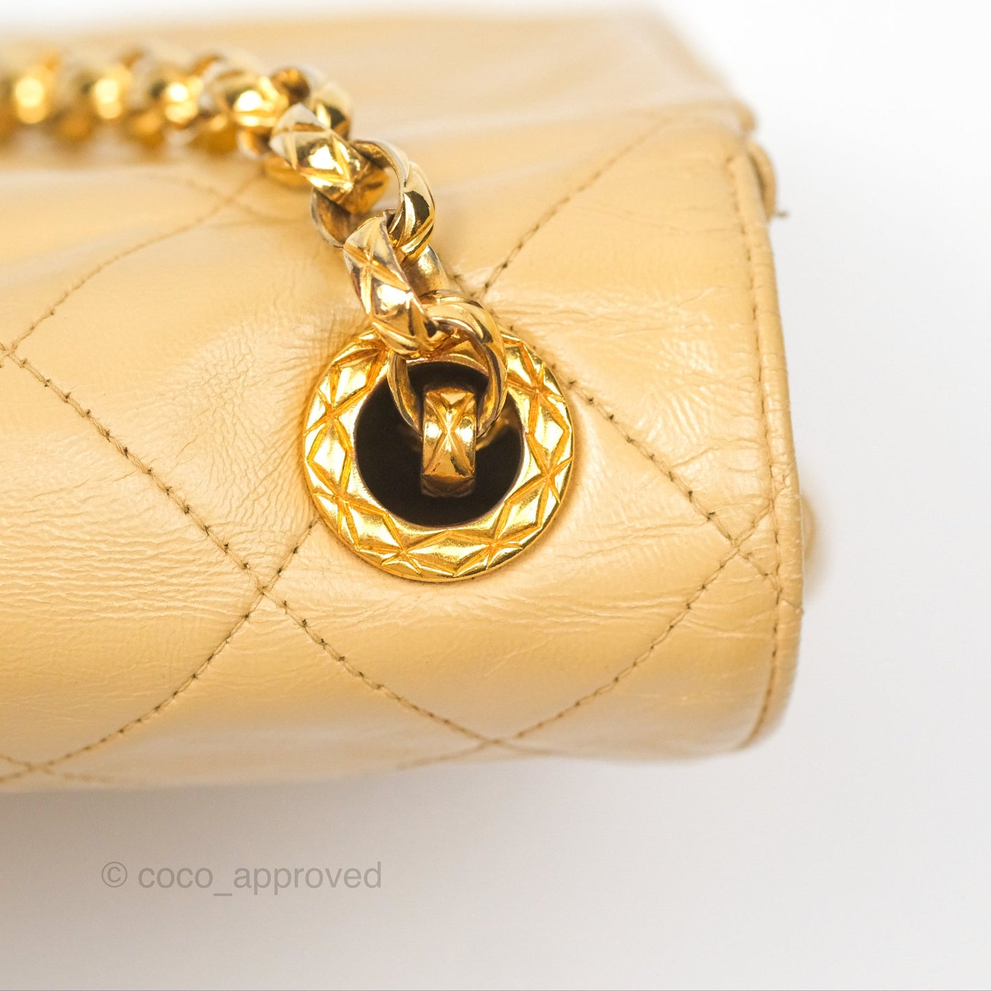 Chanel Vintage Round Flap Bag Quilted Beige Lambskin Gold Hardware