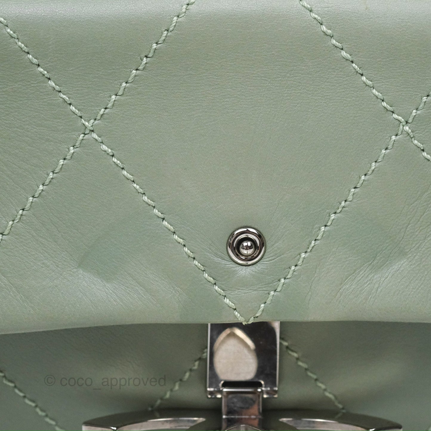 Chanel CC East West Flap Bag Lambskin Mint Green Silver Hardware