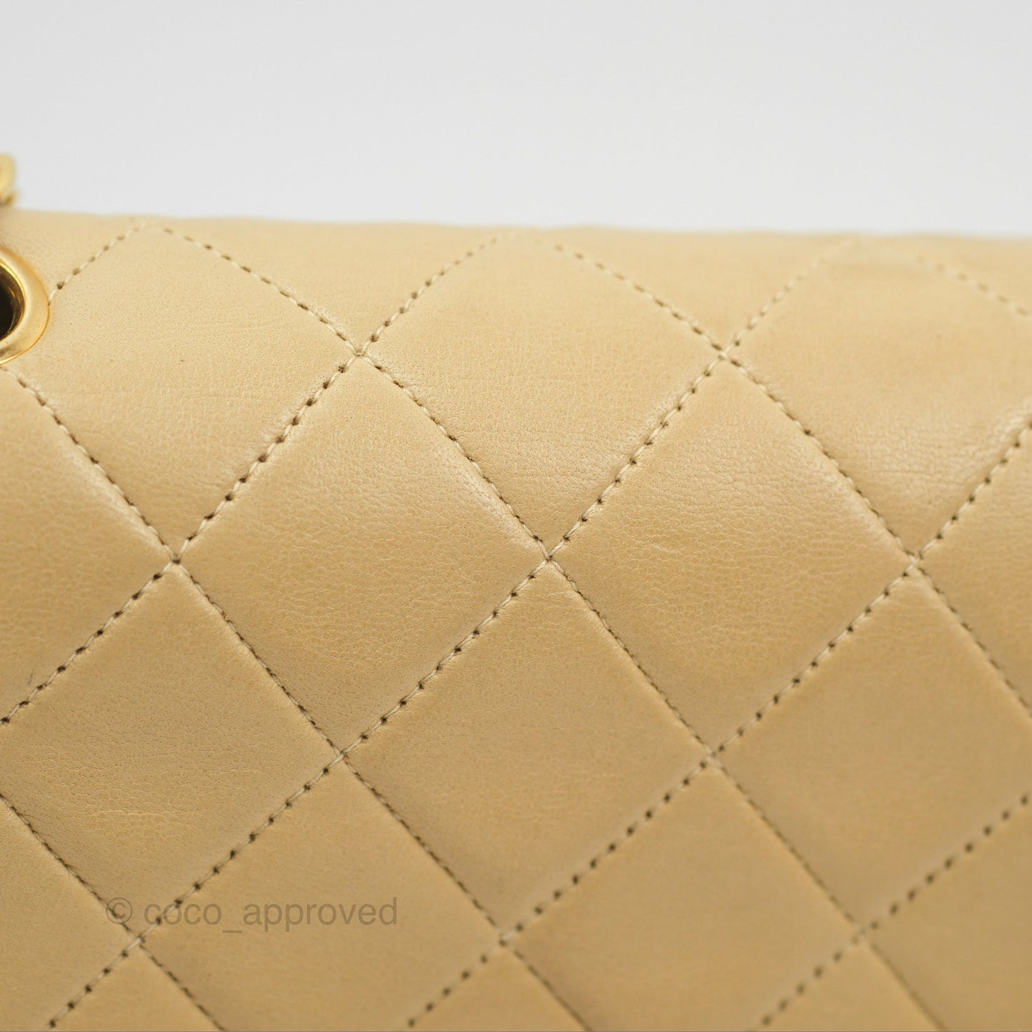 Chanel Vintage Medium Classic Flap Beige Lambskin 24K Gold Hardware