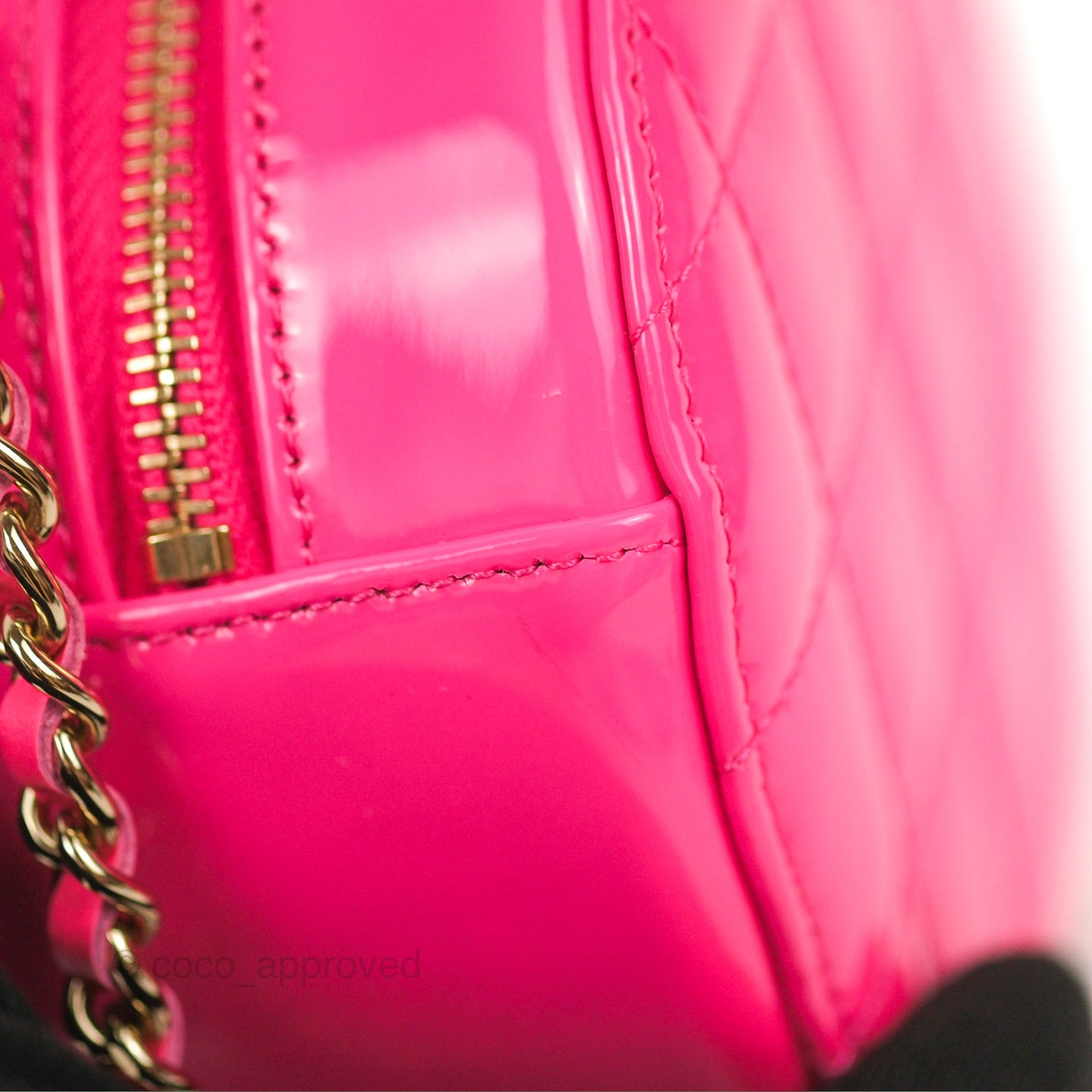 Chanel Classic Quilted Round Clutch Neon Pink Patent Gold Hardware