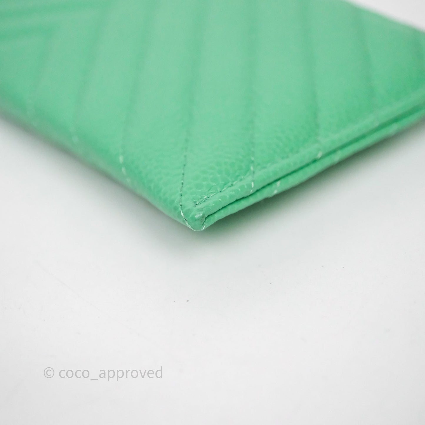 Chanel Long Zip Chevron Green Wallet Silver Hardware