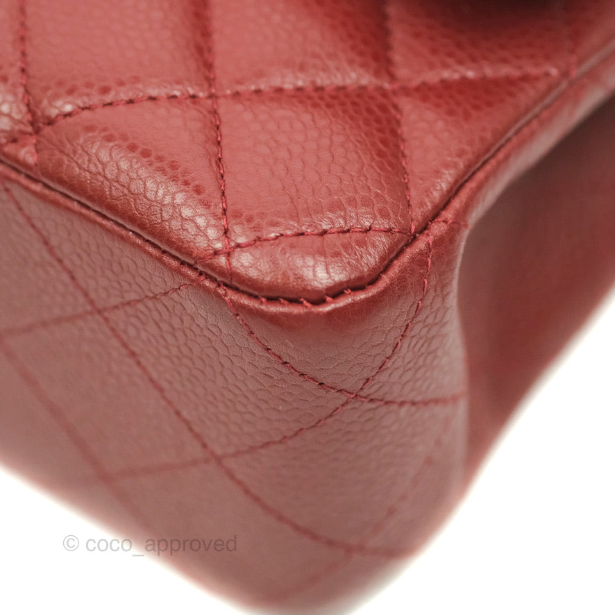 Chanel Classic M/L Medium Double Flap Dark Red Caviar Silver Hardware