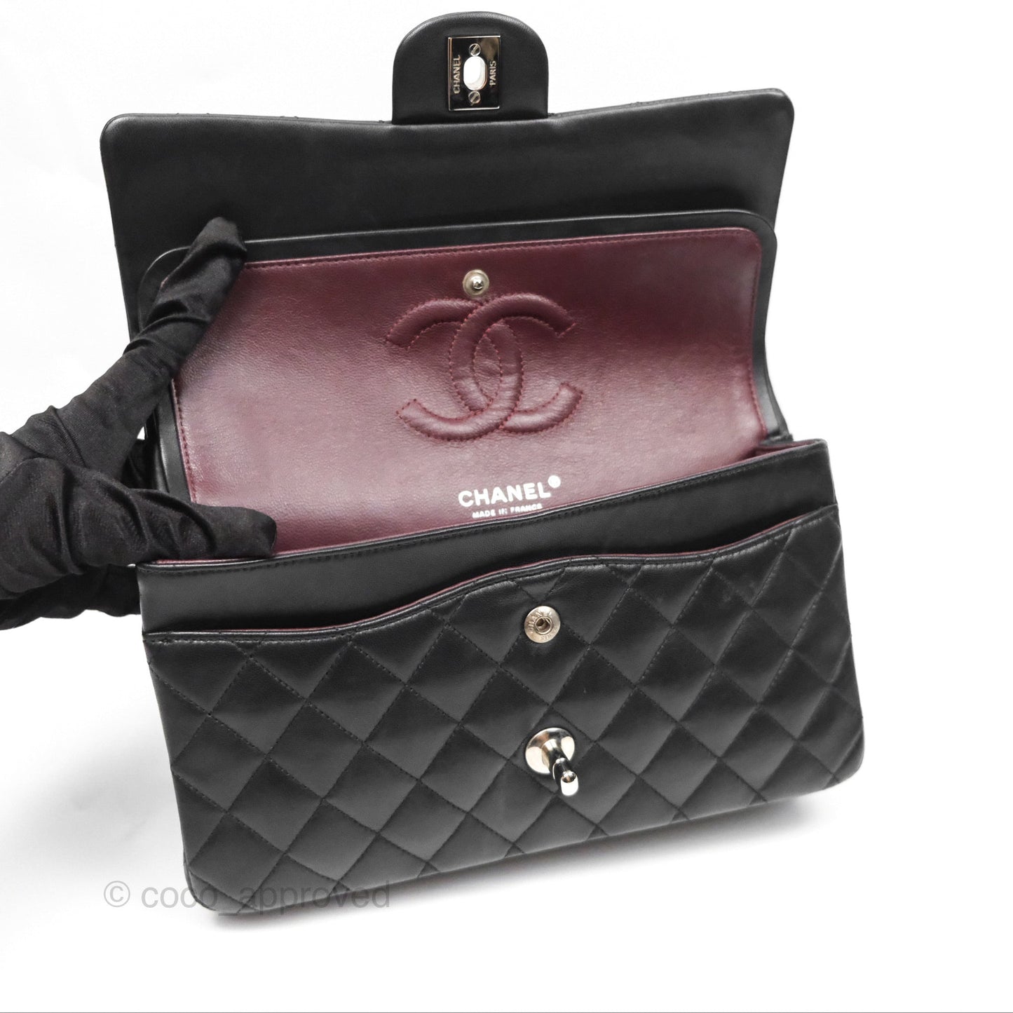 Chanel Classic M/L Medium Flap Quilted Black Lambskin Silver Hardware