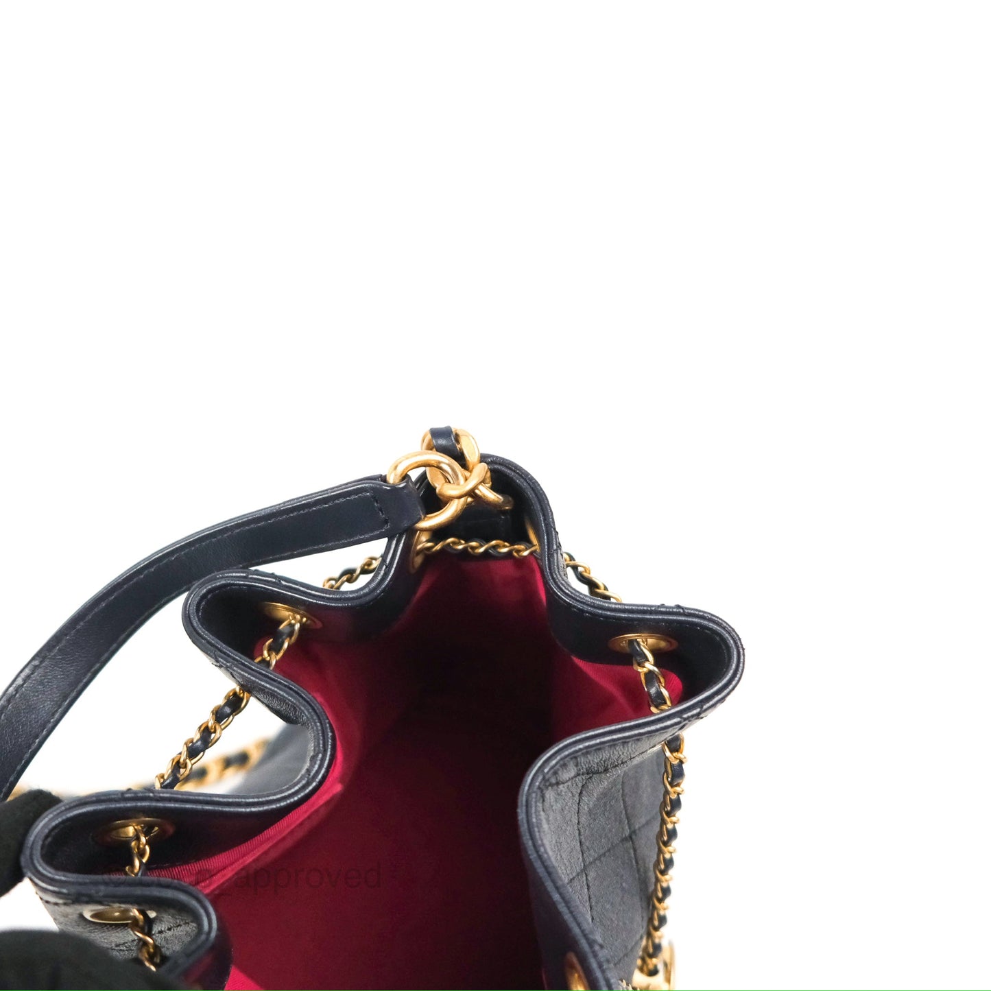 Chanel Quilted Top Handle Drawstring Bucket Bag Iridescent Navy Calfskin Aged Gold Hardware