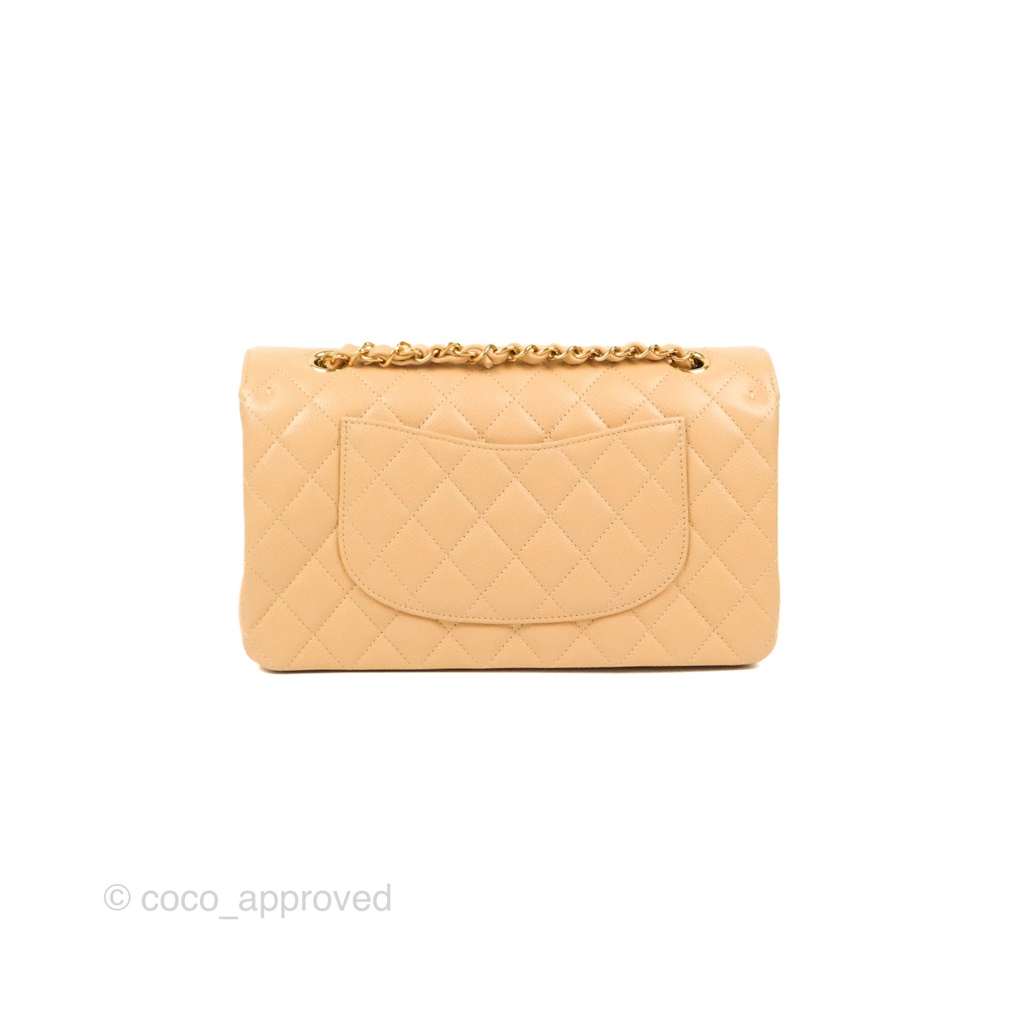 Chanel Classic M/L Medium Flap Quilted Beige Caviar Gold Hardware
