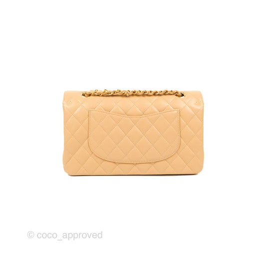 Chanel Classic M/L Medium Flap Quilted Beige Caviar Gold Hardware