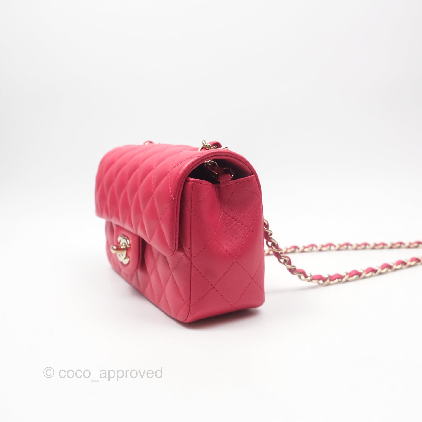 Chanel Quilted Mini Rectangular Flap Berry Red Lambskin Gold Hardware