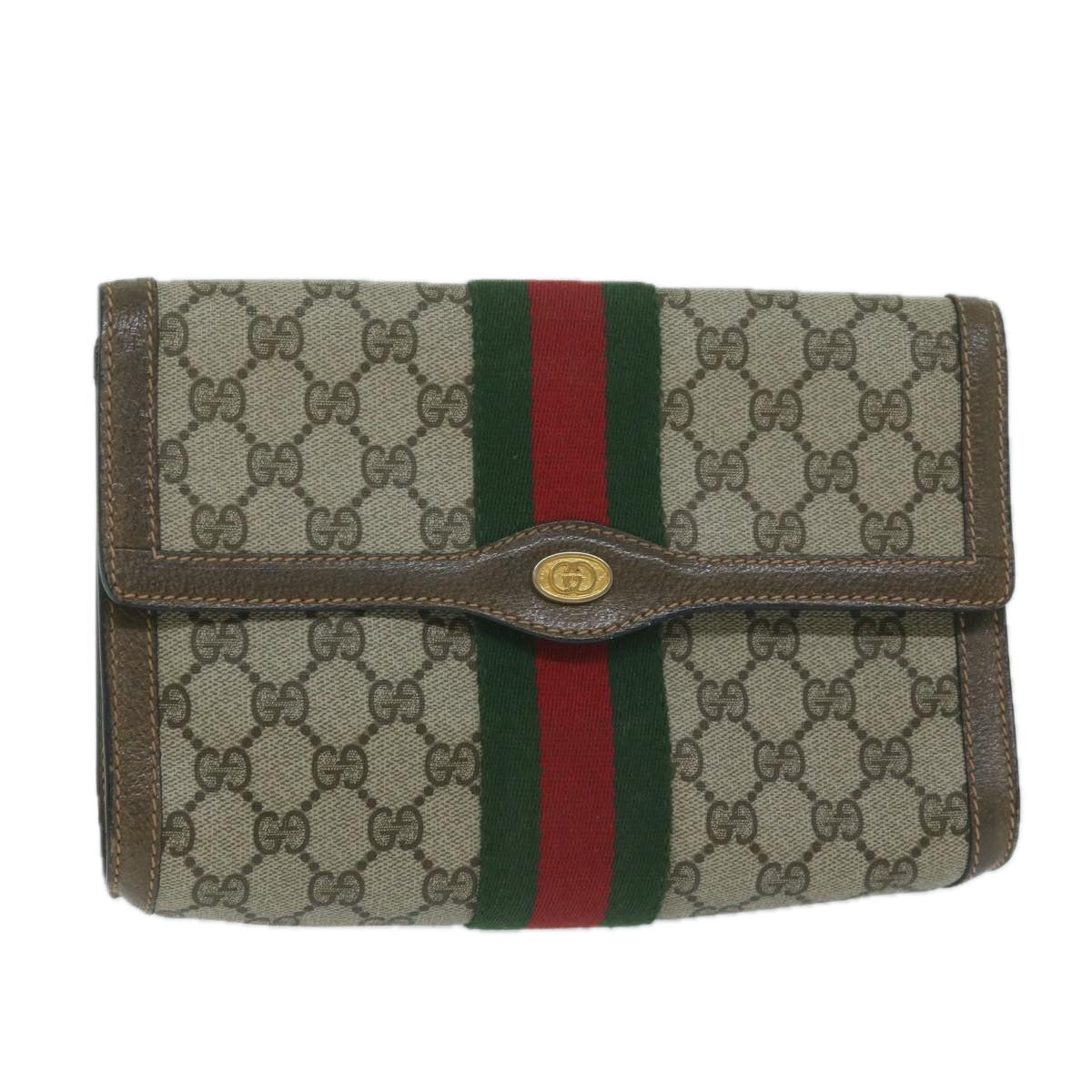 GUCCI GG Supreme Web Sherry Line Clutch Bag Beige Red Green 89 01 006  64125