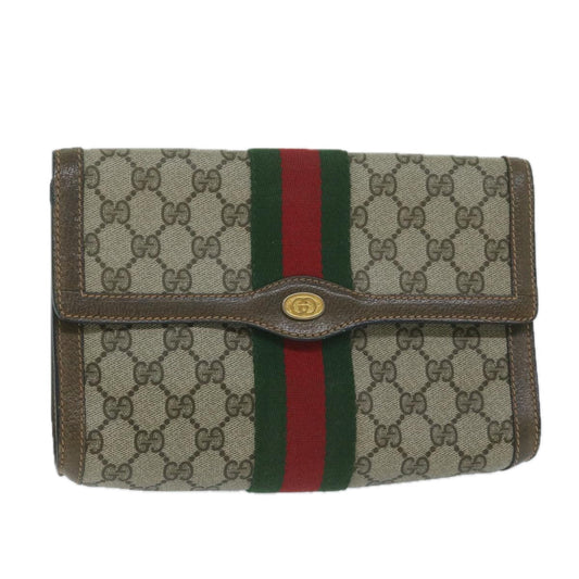 GUCCI GG Supreme Web Sherry Line Clutch Bag Beige Red Green 89 01 006  64125